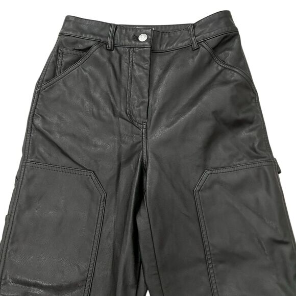Wilfred Free Pants Womens 2 Black Faux Leather Cargo High Rise Utility Vegan - Picture 2 of 12